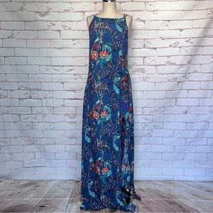 Aila Blue Fliral Maxi Dress Open Back